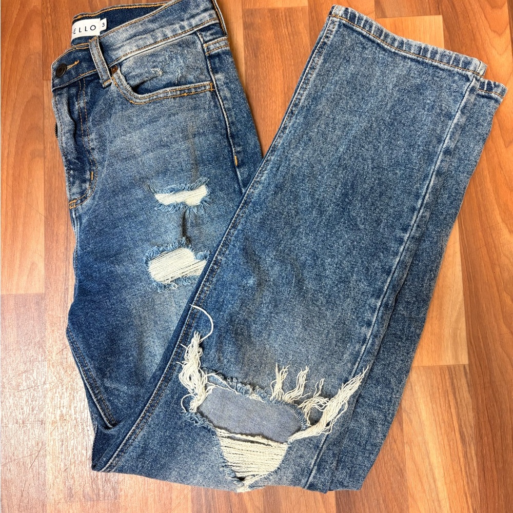 Cello Women’s Blue Distressed Straight Jeans